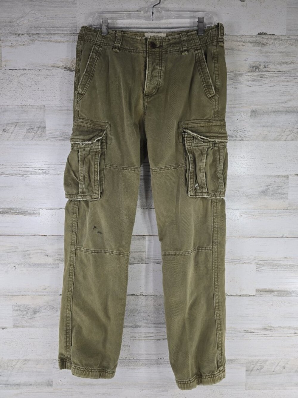 ABERCROMBIE AND FITCH MEN'S CARGO PANTS OLIVE GREEN SIZE 31x30 BUTTON FLY *AS-IS